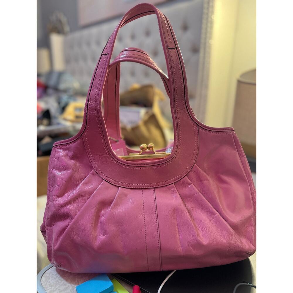 Coach pink kisslock Ergo pleated patent leather